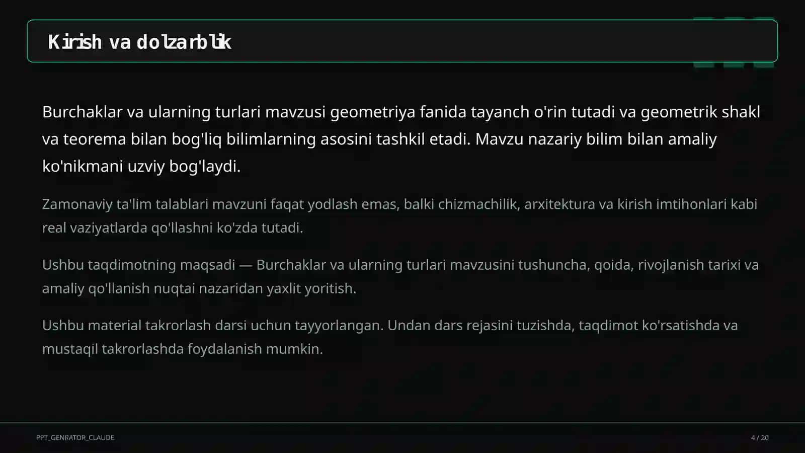 Geometriya (7-11) — takrorlash darsi 4