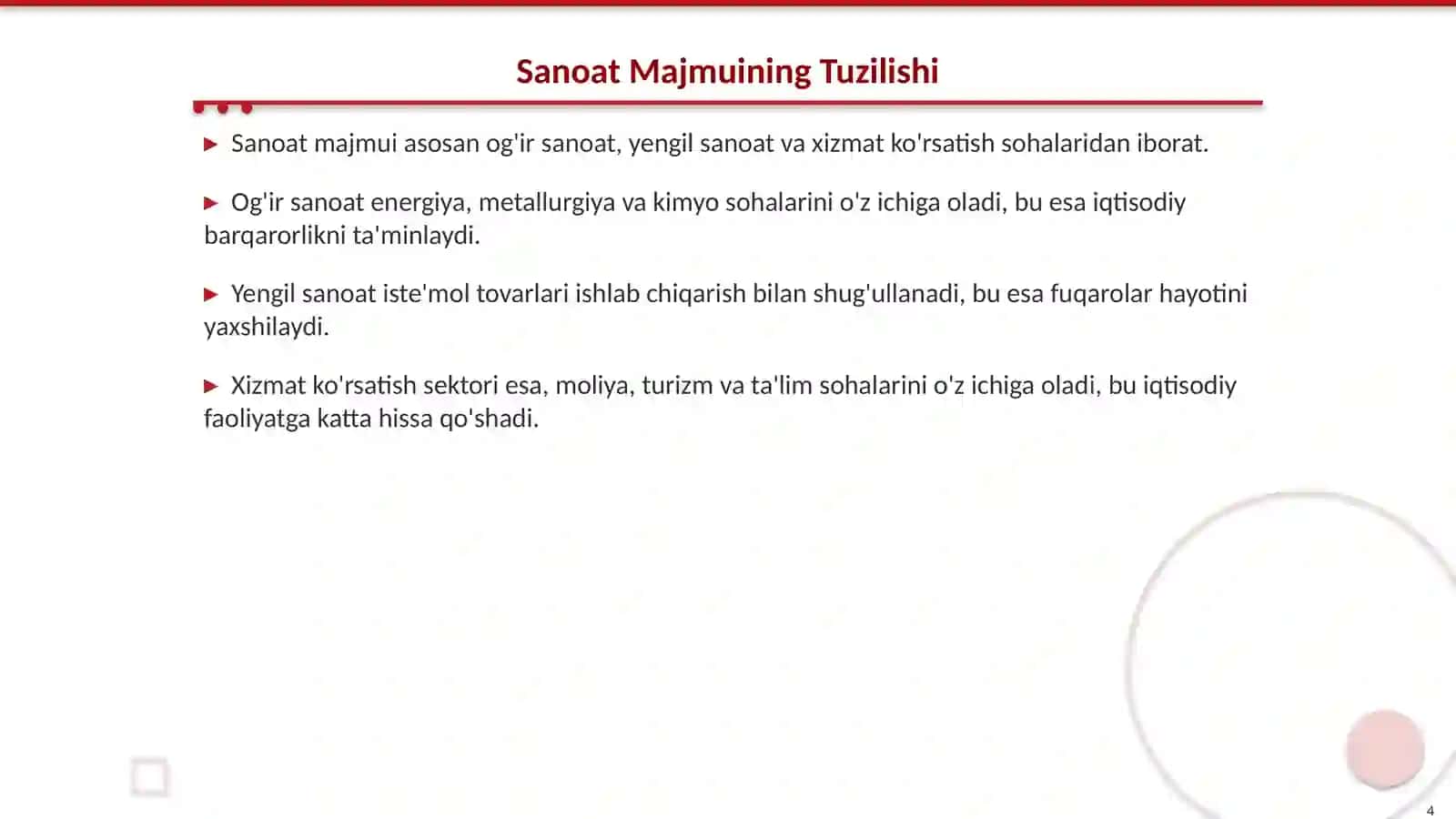 Mamlakat Iqtisodiyotining Sanoat Majmui 4