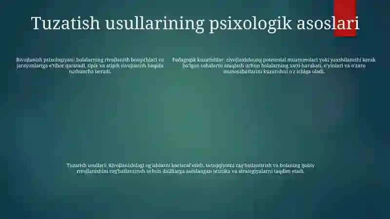 Psixologik Va Pedagogik Kuzatishlar Va Bolalar Rivojlanishida Oğishlarni Korreksiyalash Usullari 4