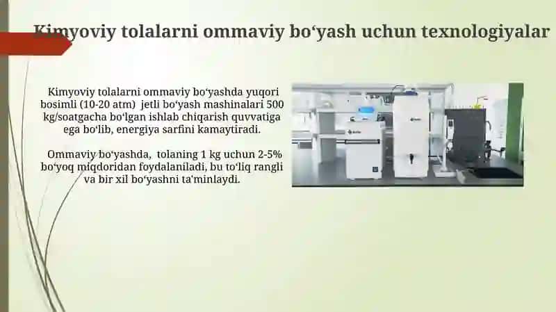 Kimyoviy tolalarni massada bo‘yash texnalogiyasi va jixozlari 4