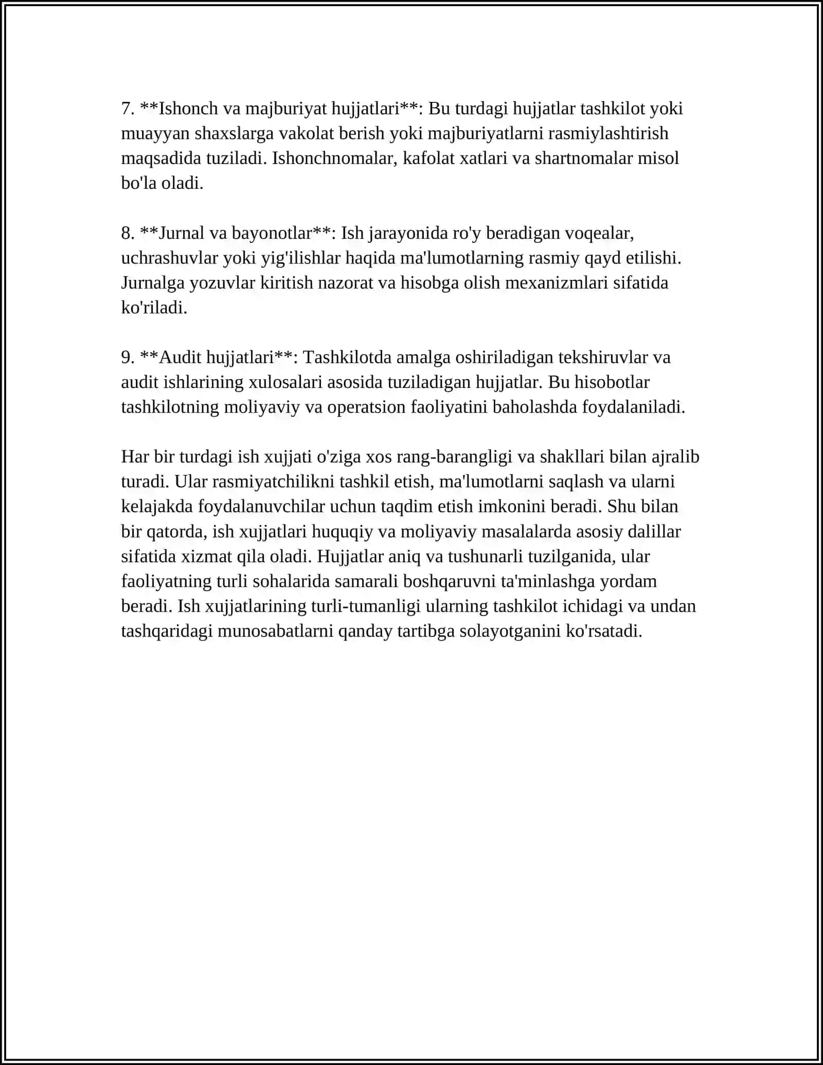 ISH XUJJATLARI VA ULARGA QOʻYILGAN TALABLAR 4