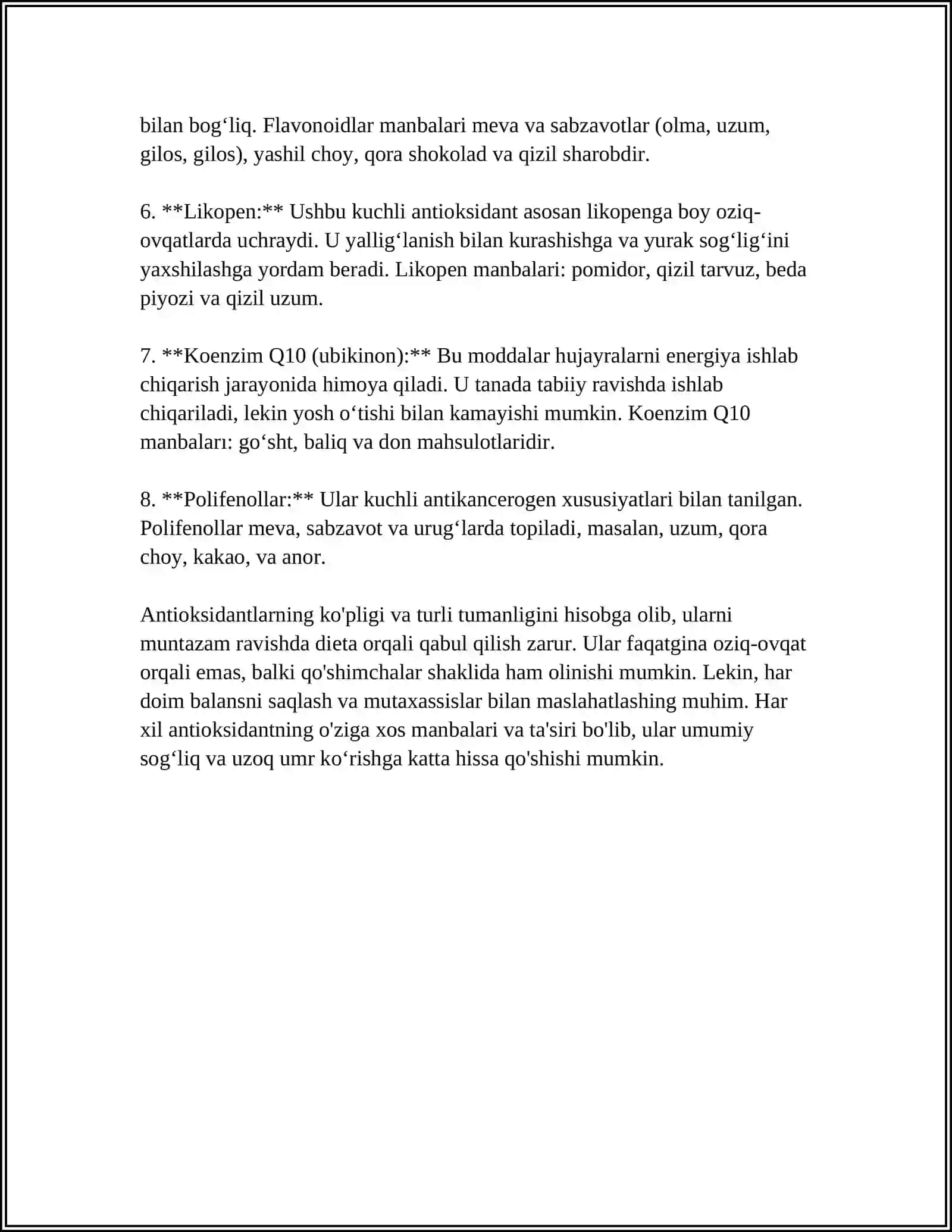 ANTIOKSIDANTLAR VA GLIKOZIDLAR ULARNING TIBBIYOTDA ISHLATILISHI 4