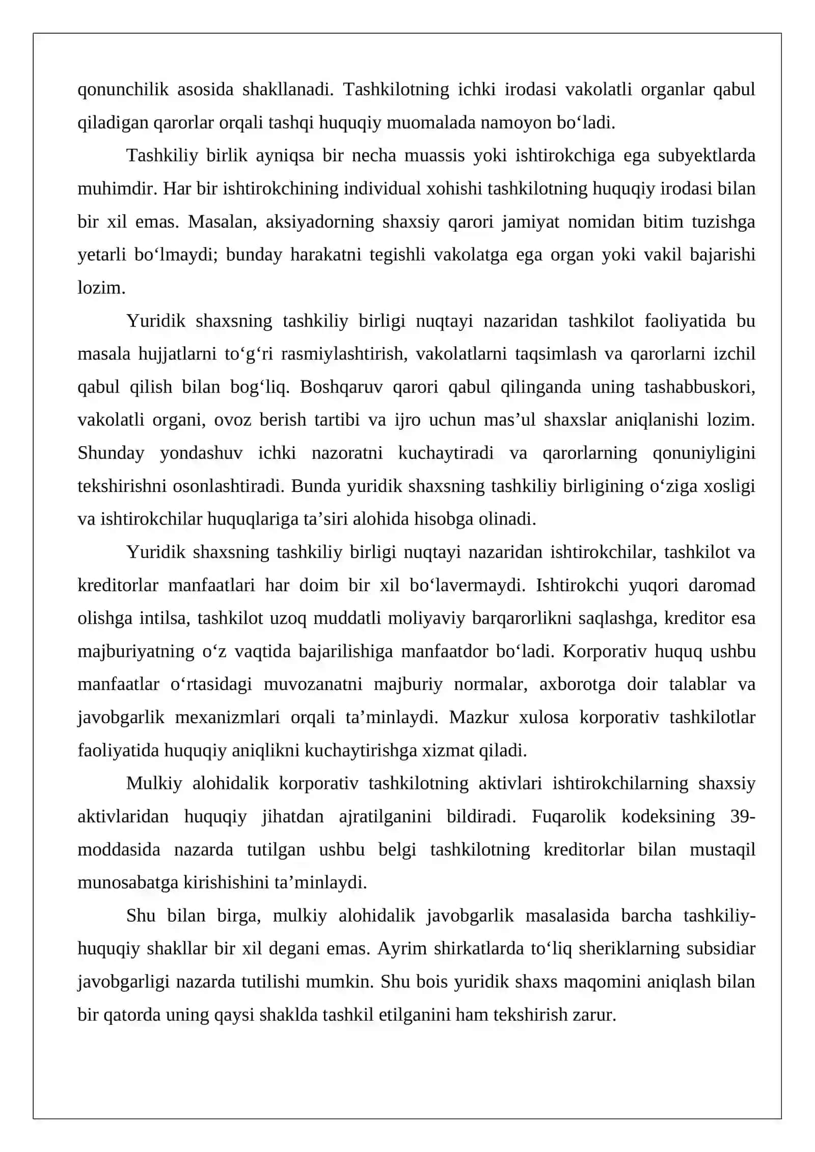 Yuridik shaxs va korporativ tashkilot tushunchalari: xo‘jalik jamiyatlari va shirkatlarining umumiy hamda farqli jihatlari 4
