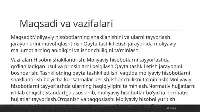 23-sonli Buxgalteriya Hisobi Milliy Standarti "Qayta tashkil etishni amalga oshirishda moliyaviy hisobni shakllantirish" 4