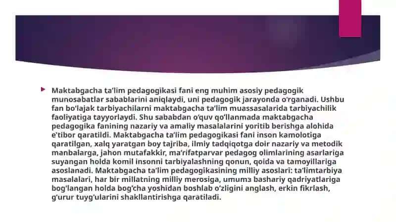 O`zbekistonda ijtimoiy maktabgacha ta’limning vujudga kelishi va taraqqiyot bosqichlari.“Maktabgacha ta’lim-tarbiyani tashkil etish” fanidan 4