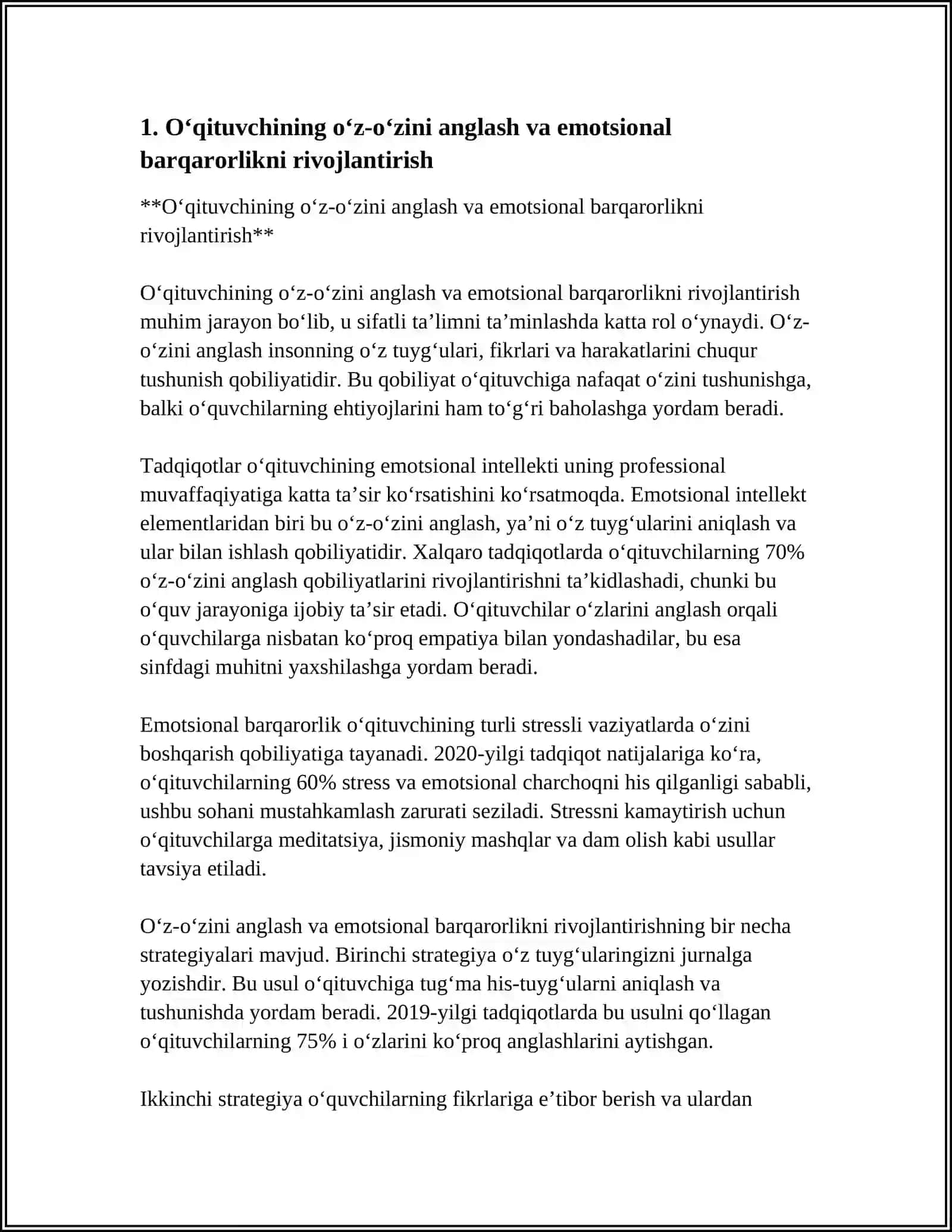 O‘QITUVCHI SHAXSINING PSIXOLOGIK MASHG‘ULOTLARGA TAYYORGARLIK KOʻRISH 4