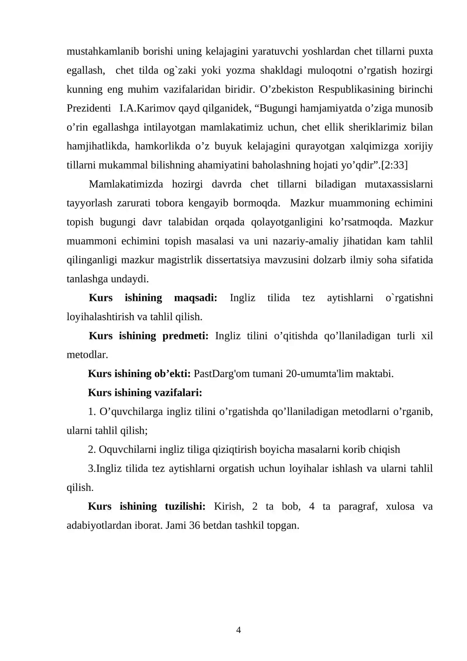 "INGLIZ TILIDA TEZ AYTISHLARNI O'RGATISH ISHLANMA LOYIHASI" 4