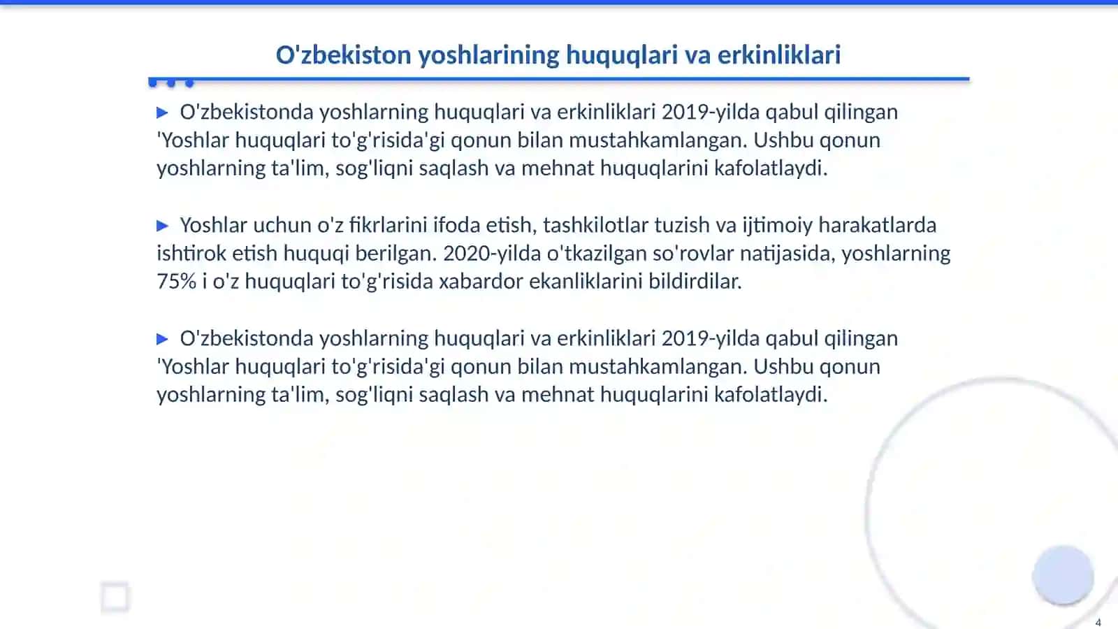 O'zbekistonning yoshlarga oid davlat siyosati: "Yoshlar siyosati"konsepsiyasi 4