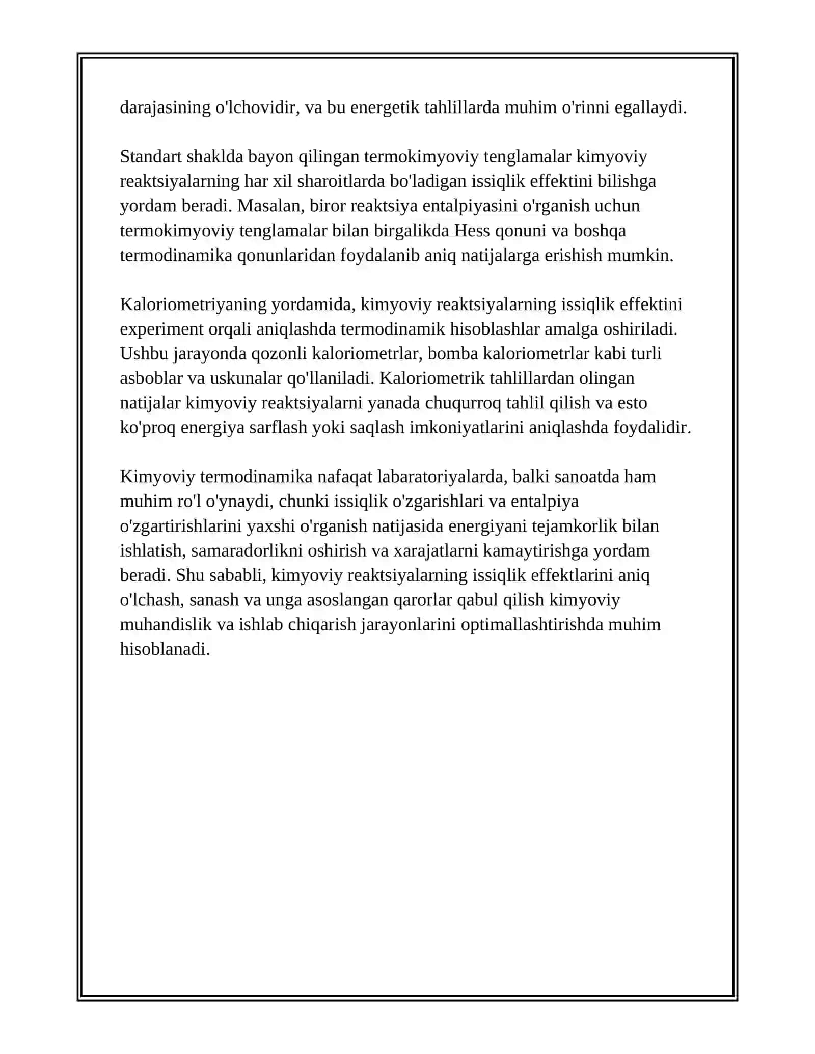 KIMYOVIY TERMODINAMIKA. KIMYOVIY REAKSIYALARNING ISSIQLIK EFFEKTINI ANIQLASH 4