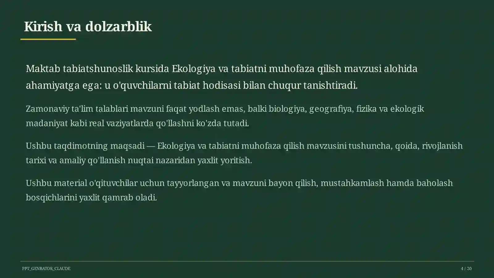 Ekologiya va tabiatni muhofaza qilish (4-sinf) 4