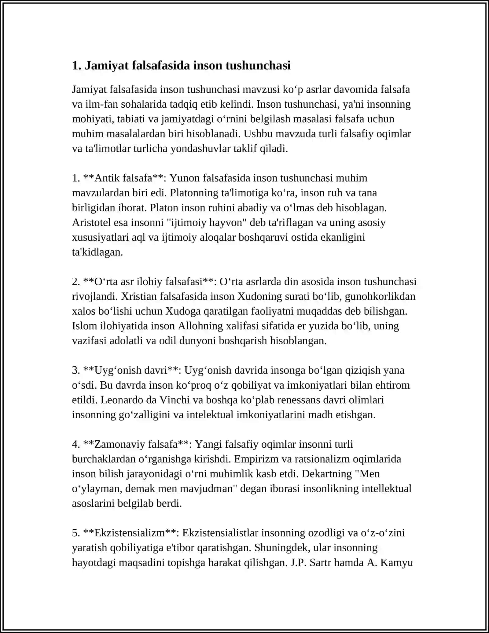 JAMIYAT FALSAFASI: INSON FALSAFASI(FALSAFIY ANTROPOLOGIYA); QADRIYATLAR FALSAFASI(AKSIOLOGIYA) 4