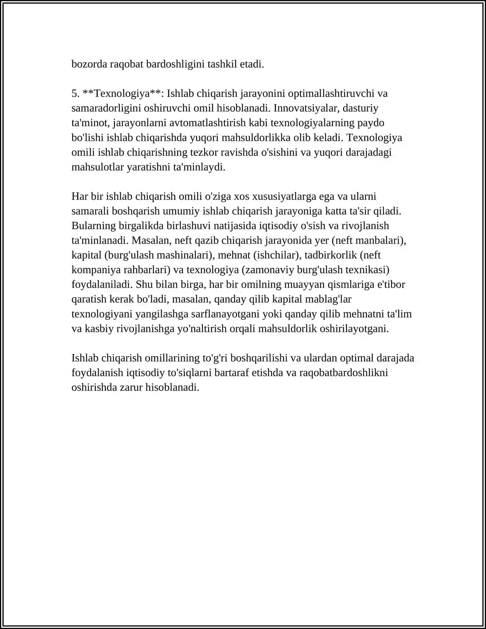ISHLAB CHIQARISH OMILLARI CHEKLI MAHSULDORLIGINING KAMAYISH QONUNI 4