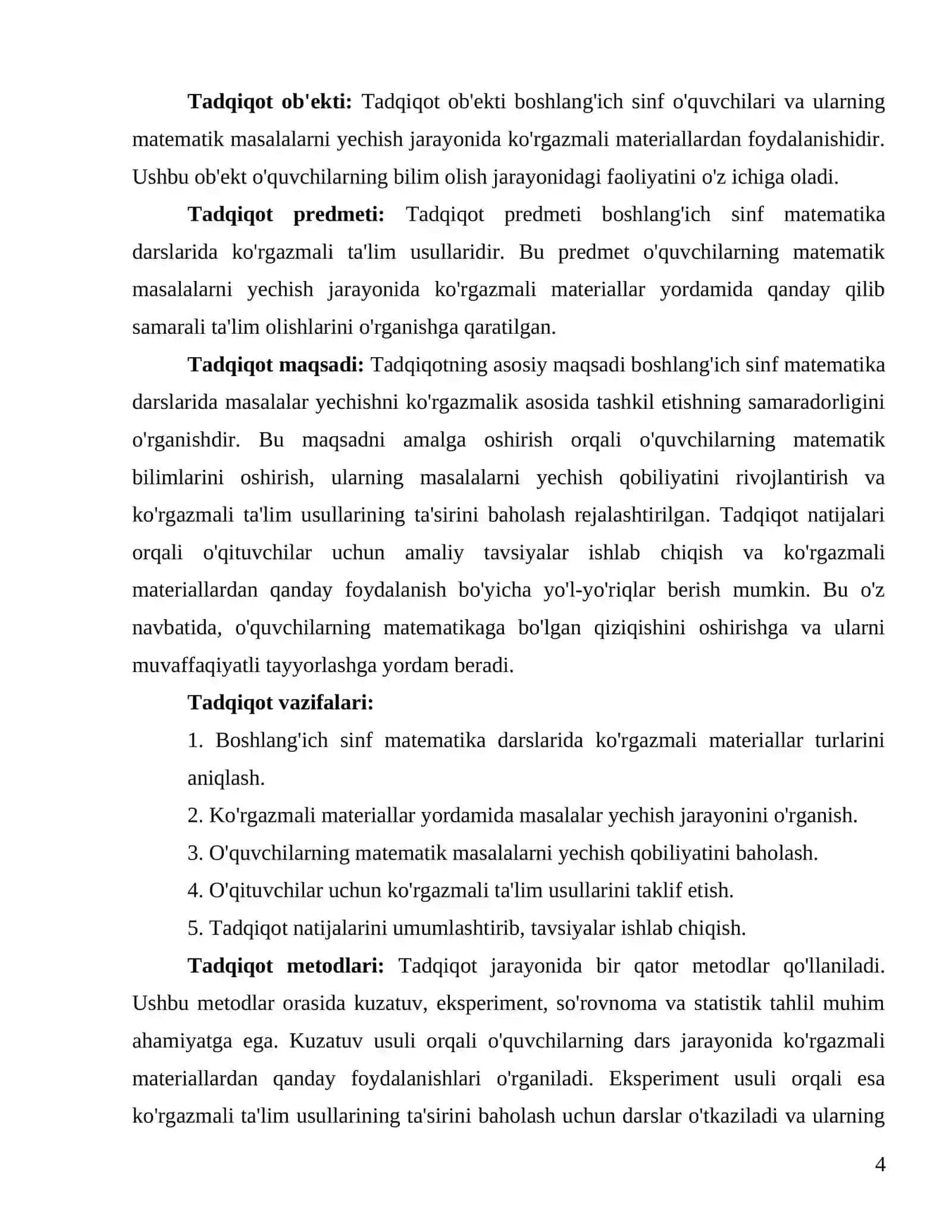 "Boshlang'ich sinf Matematika darslarida masalalar yechishni ko'rgazmalik asosida tashkil etish usullari" 4