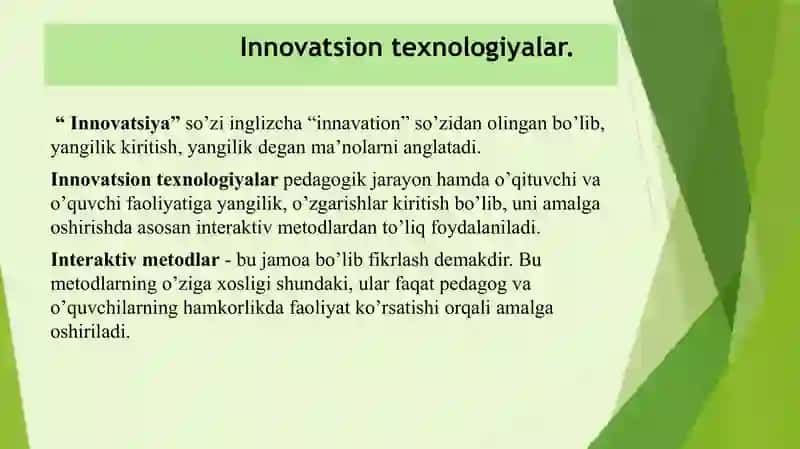 Taqdimot. Geografiya darslarida innovatsion texnologiyalarda foydalanish yoʻllari. 4