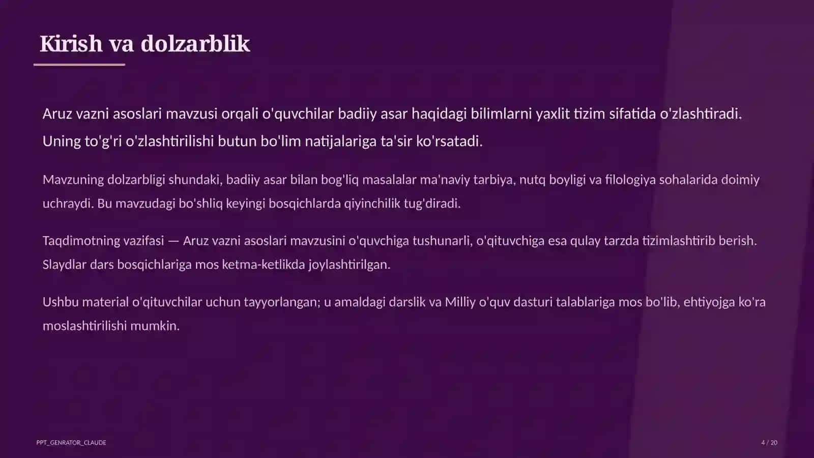 Aruz vazni asoslari (9-sinf) 4
