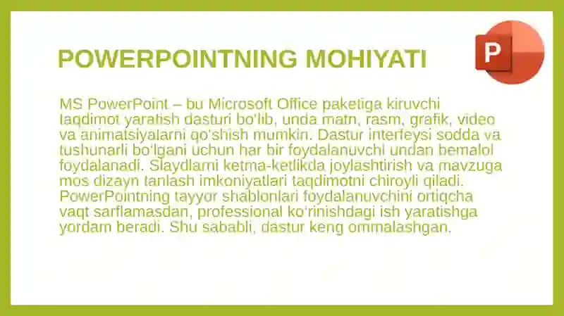 MS Power Point dasturida multimediyali taqdimotlar yaratish 4