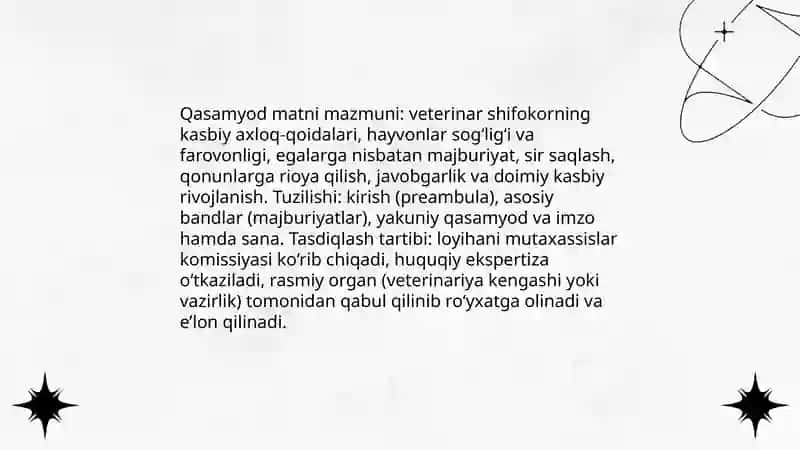 Veterinariya vrachining qasamyodini tashkil etish va oʻtkazish 4