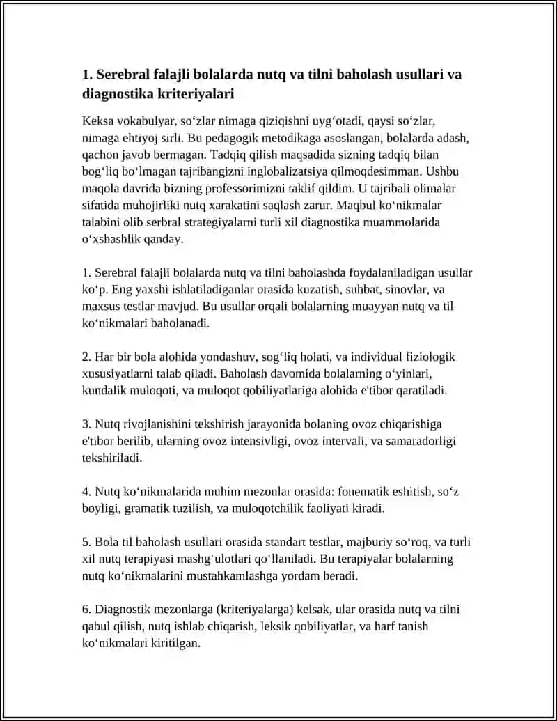 BOLALAR SERBRAL FALAJIDA OLIB BORILADIGAN LOGOPEDIK ISHLARNING ÓZIGA XOS XUSUSIYATLARI 4