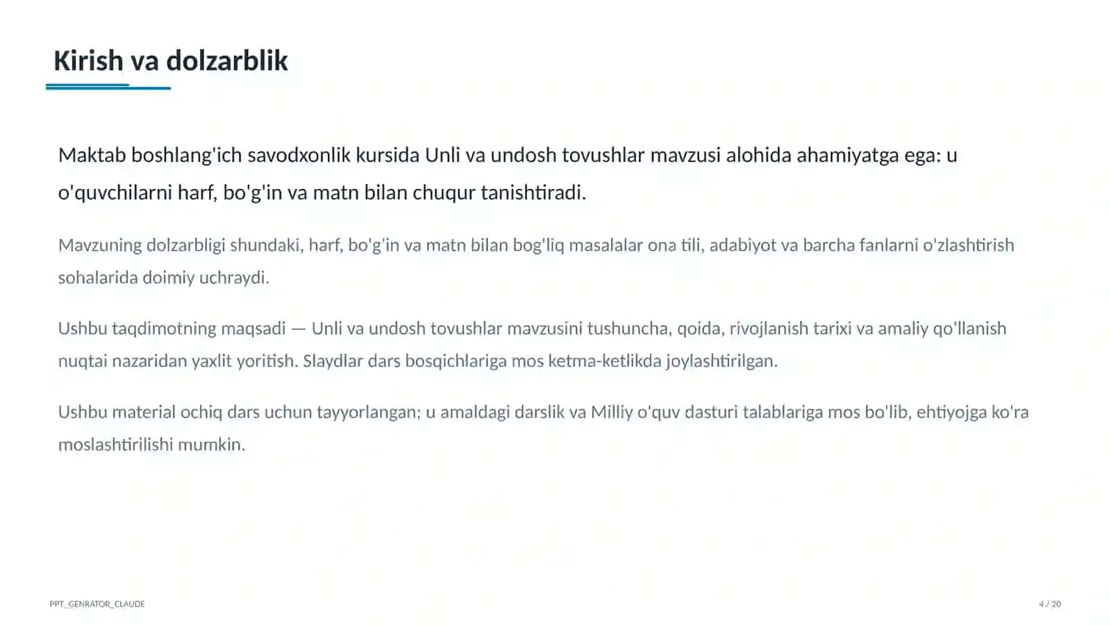 Unli va undosh tovushlar (1-sinf) 4