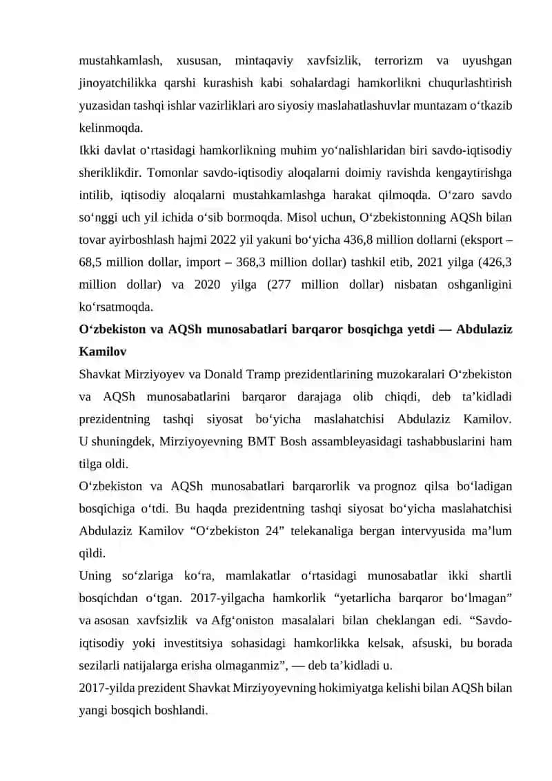 AQSH bilan O'zbekiston munosabatlari 4