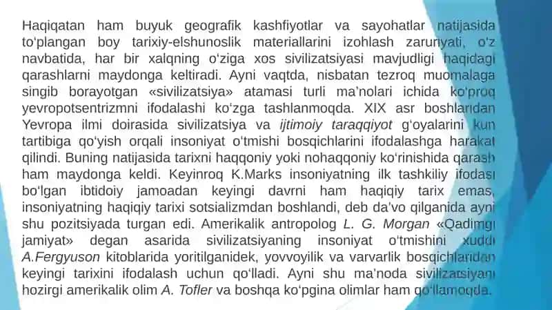 SIVILIZATSIYA: ATAMA, TUSHUNCHAVIY MAQOM VA SHAKLLANISH BOSQICHLARI. MADANIYAT VA QADRIYATLAR 4