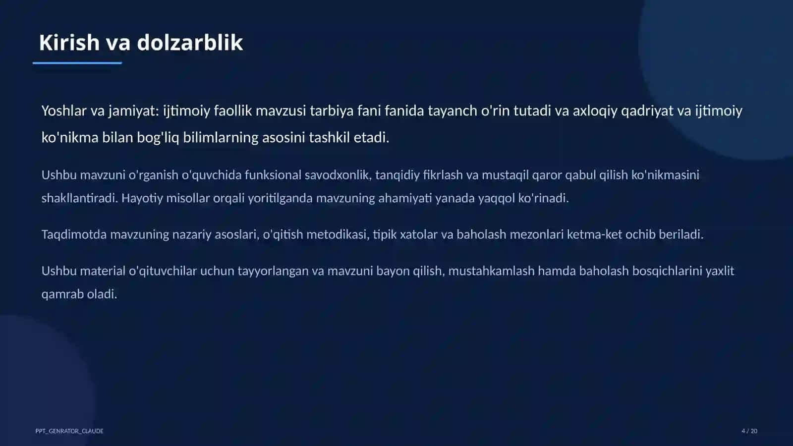 Yoshlar va jamiyat: ijtimoiy faollik (10-sinf) 4