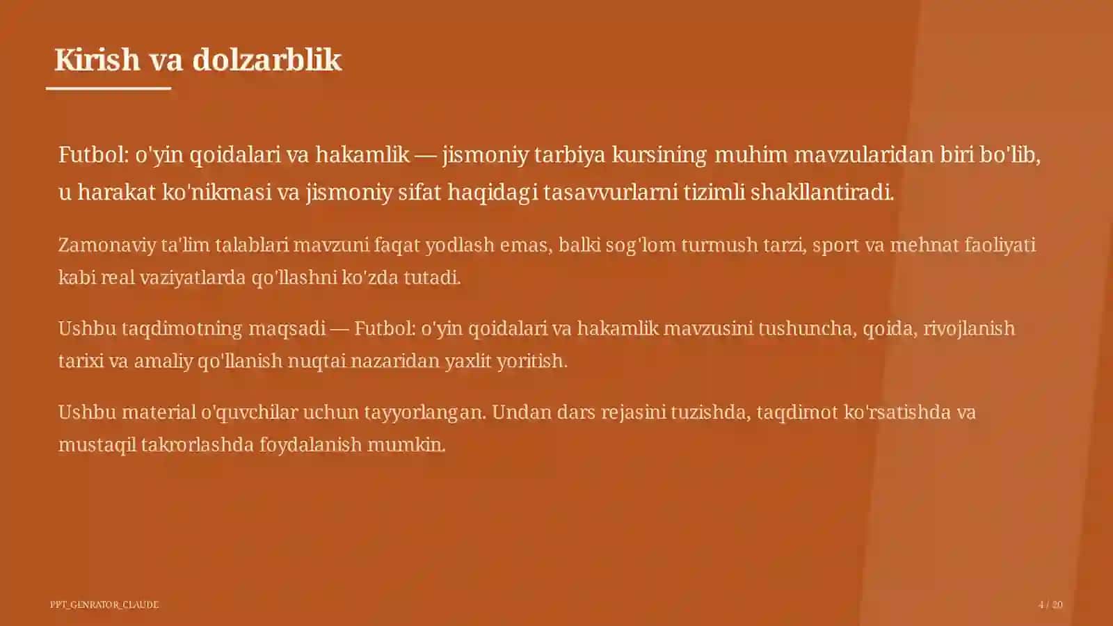 Futbol: o'yin qoidalari va hakamlik (9-sinf) 4
