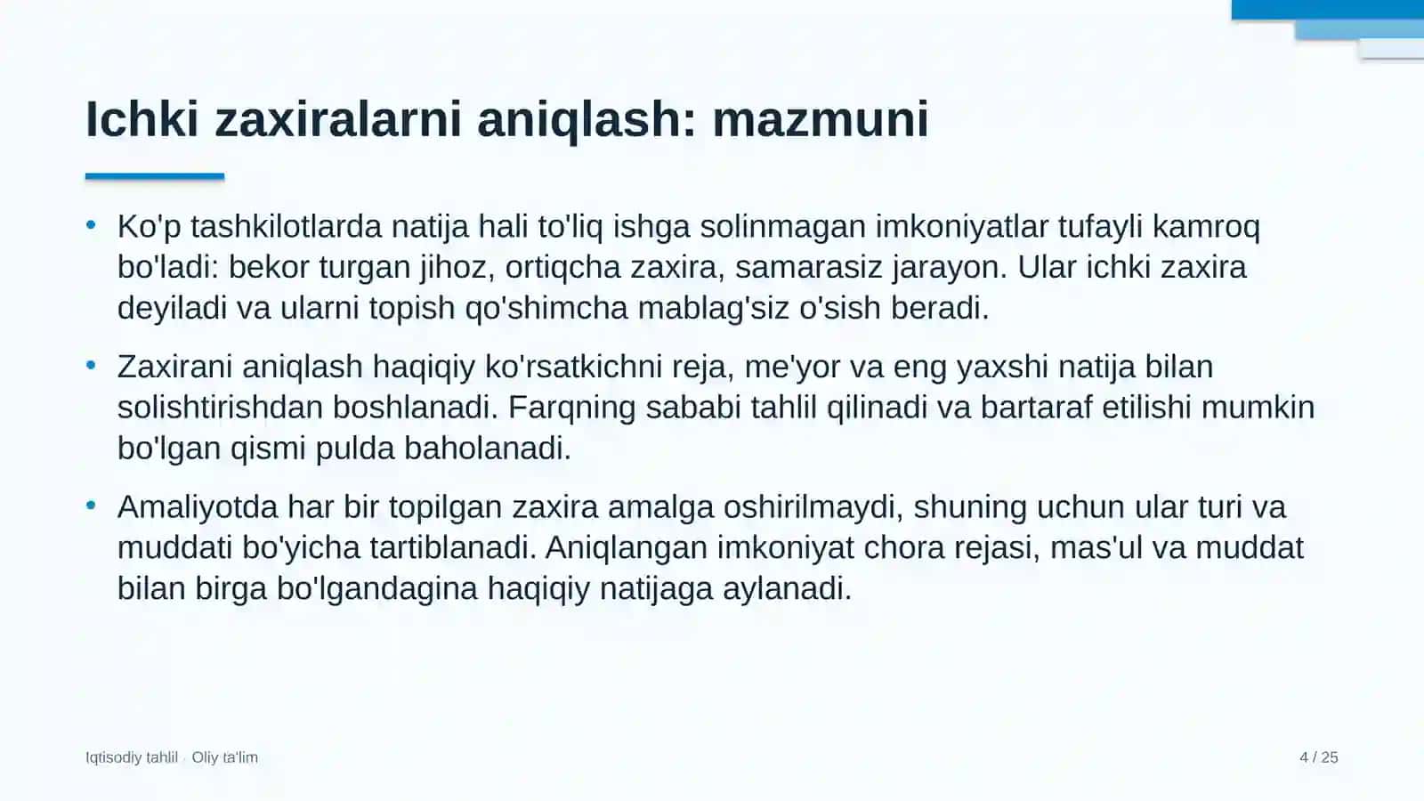Avtoservis korxonalarida ichki zaxiralarni aniqlash 4