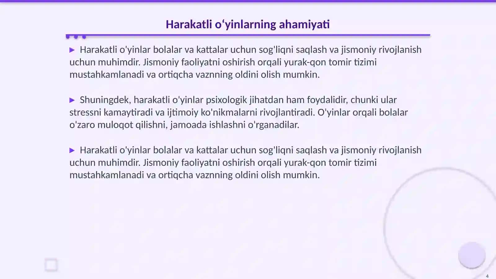 Harakatli oʻyinlarni tashkil etish va oʻtkazish metodikasi 4