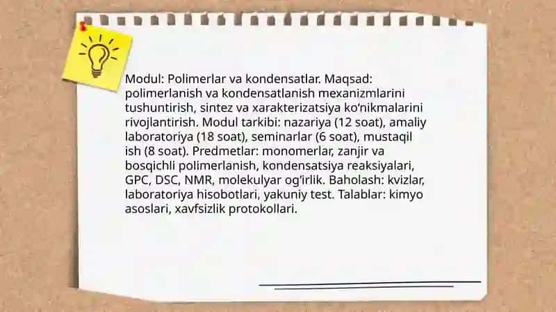 Polimerlanish va kondensatlanish reaksiyalarini o'qitish asoslarini ishlab chiqish 4