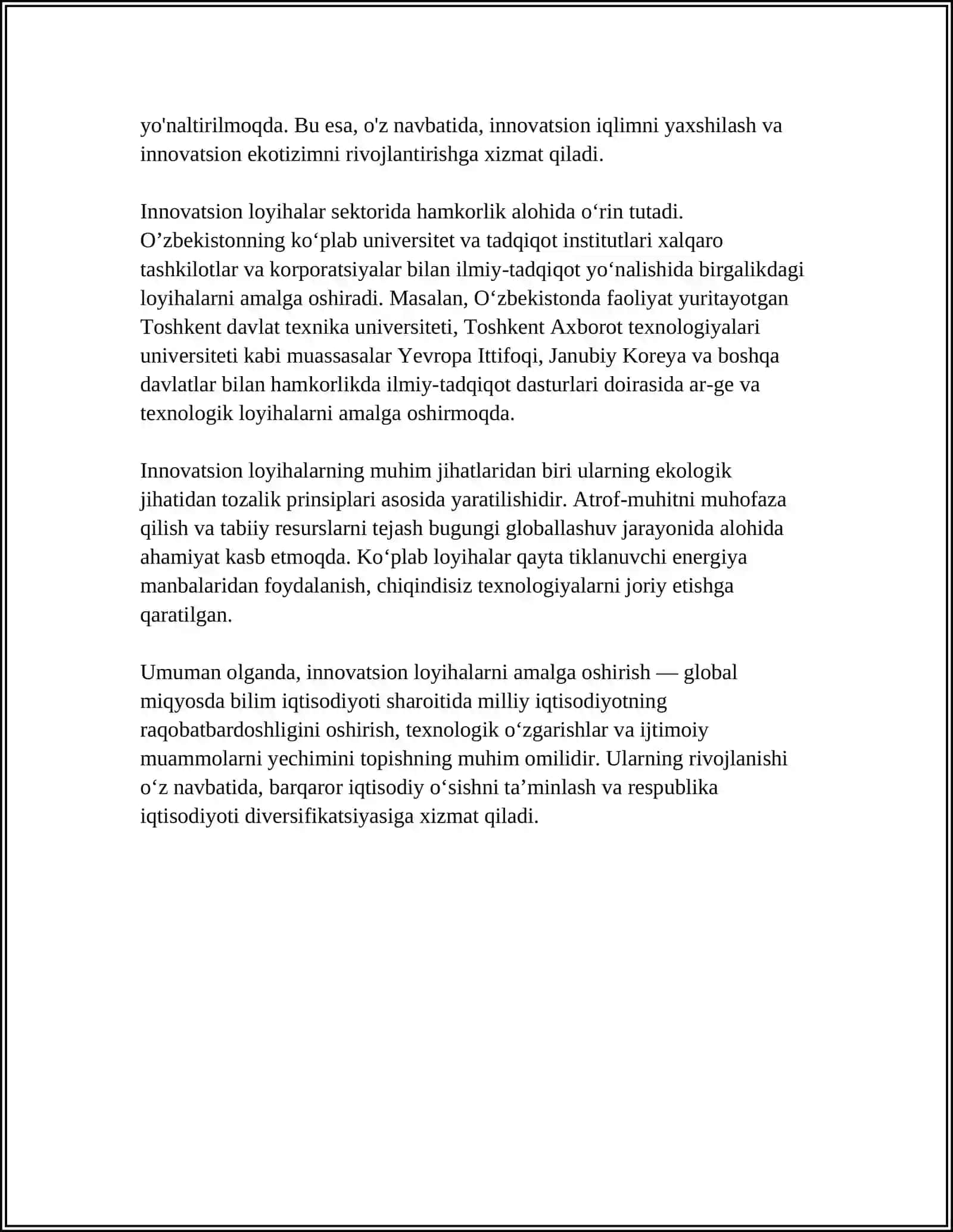 MUSTAQIL ISH Mavzu: INNOVATSION LOYIHALARNI TAHLIL QILISH USULLARI 4