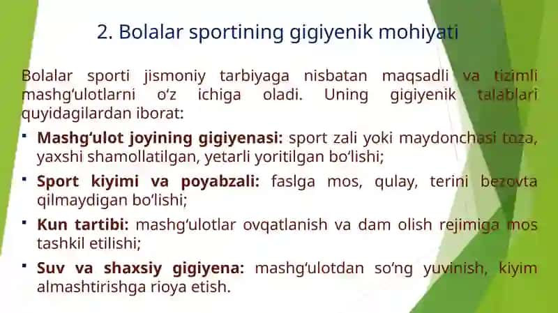 Jismoniy tarbiya va bolar sportining gigiyenik mohiyati 4