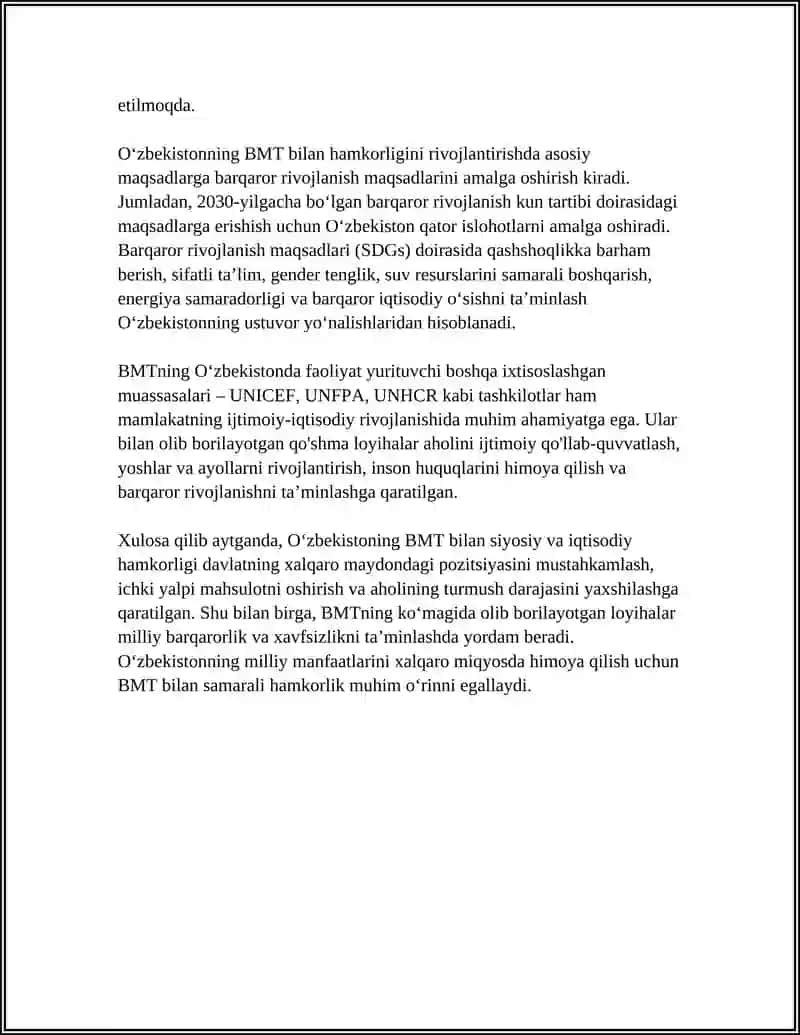 O'zbekistonning Xalqaro Tashkilotlar Bilan Hamkorlik Aloqalari 4