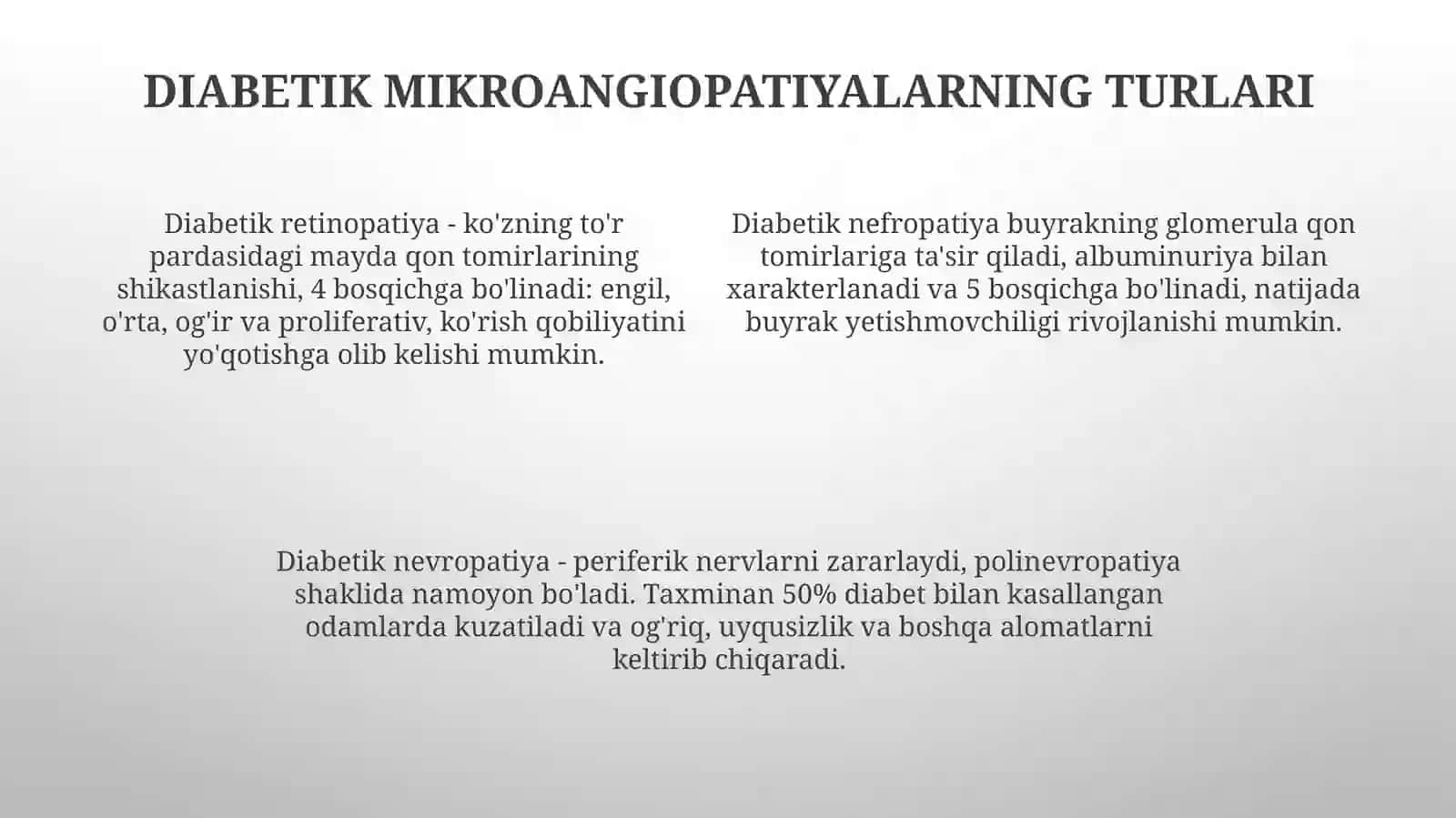 Diabetik mikroangiopatiyalar: Ta'rif va ahamiyat 4