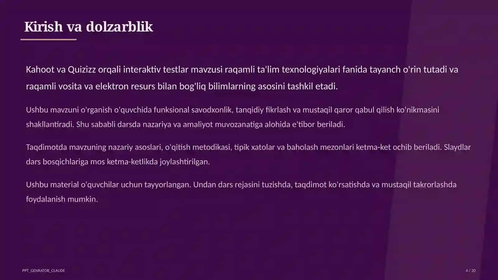 Dars rejasi 4