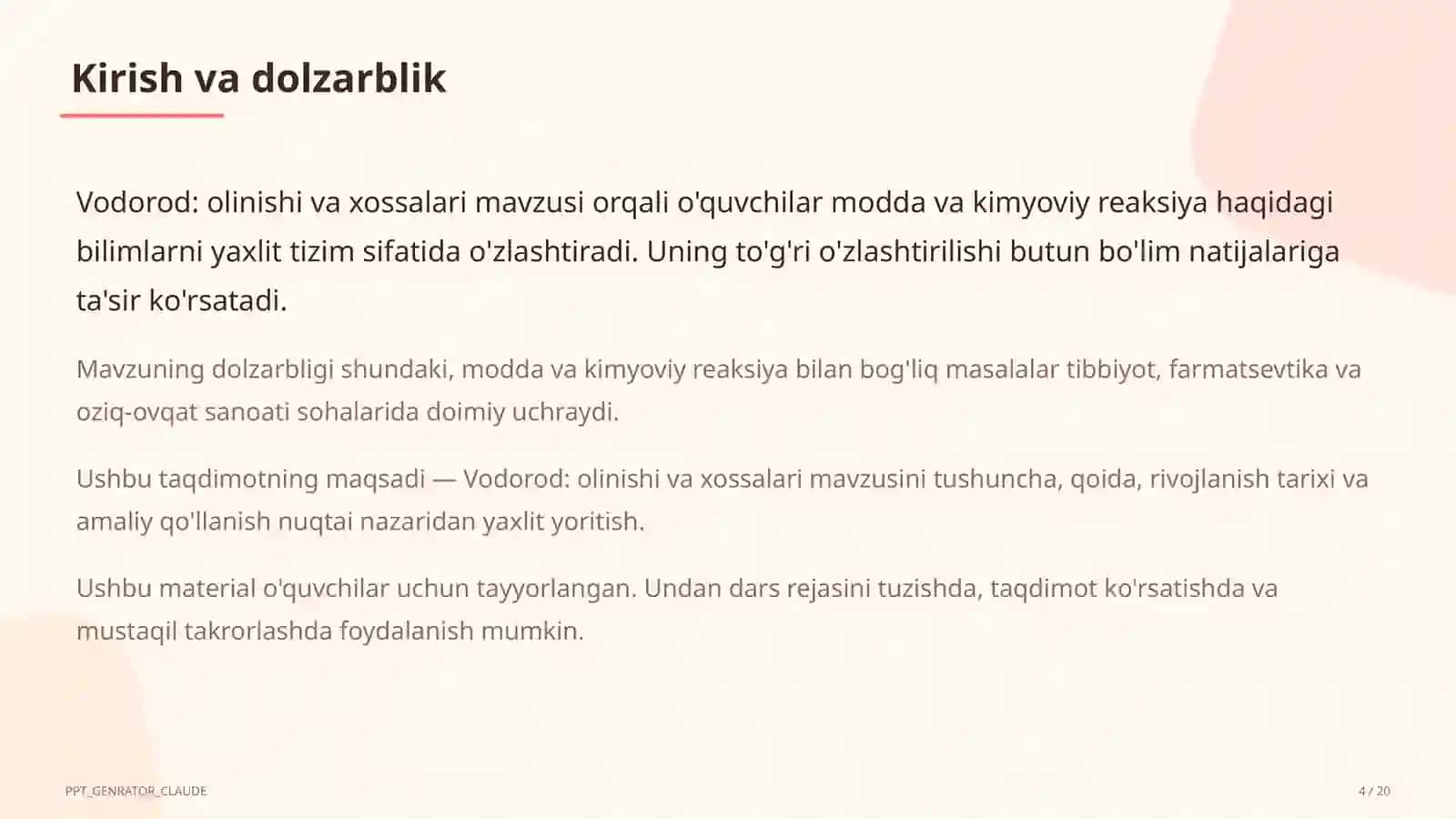 Vodorod: olinishi va xossalari (7-sinf) 4