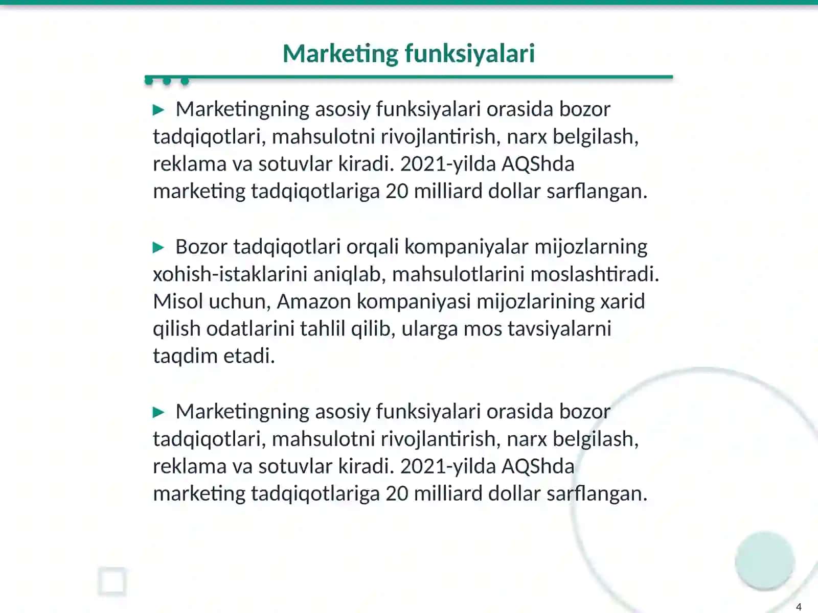 Marketing funksiyalari va tamoyillari 4