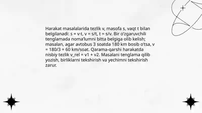 Bir oʻzgaruvchili tenglamalar bilan yechiladigan murakkab masalalarni yechishga oʻrgatish 4