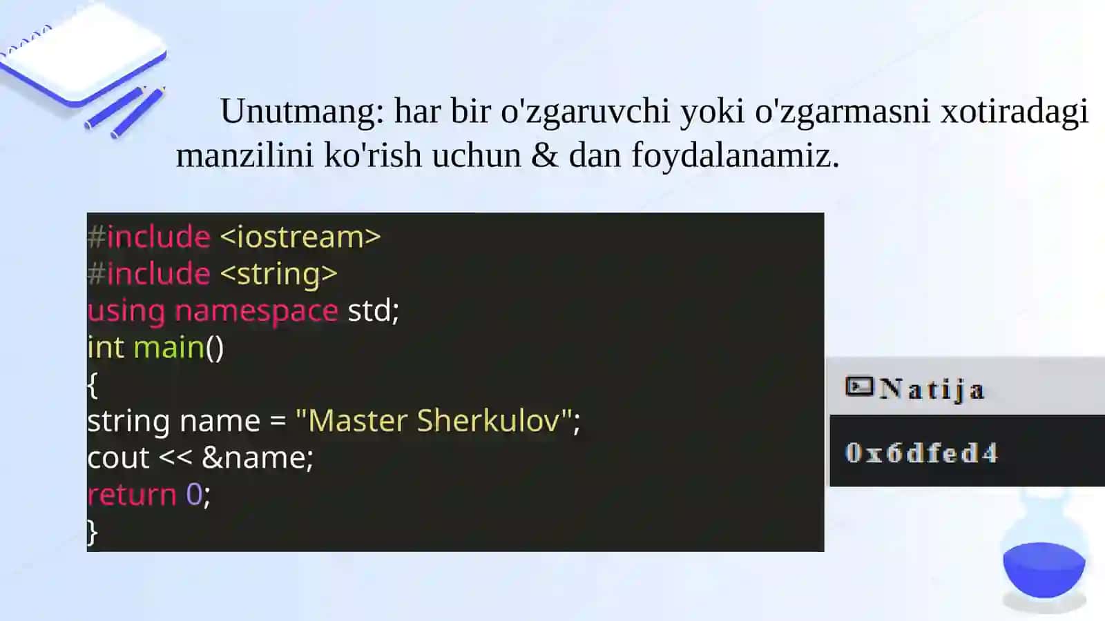 Koʻrsatkichlar va dinamik xotira bilan ishlash 4