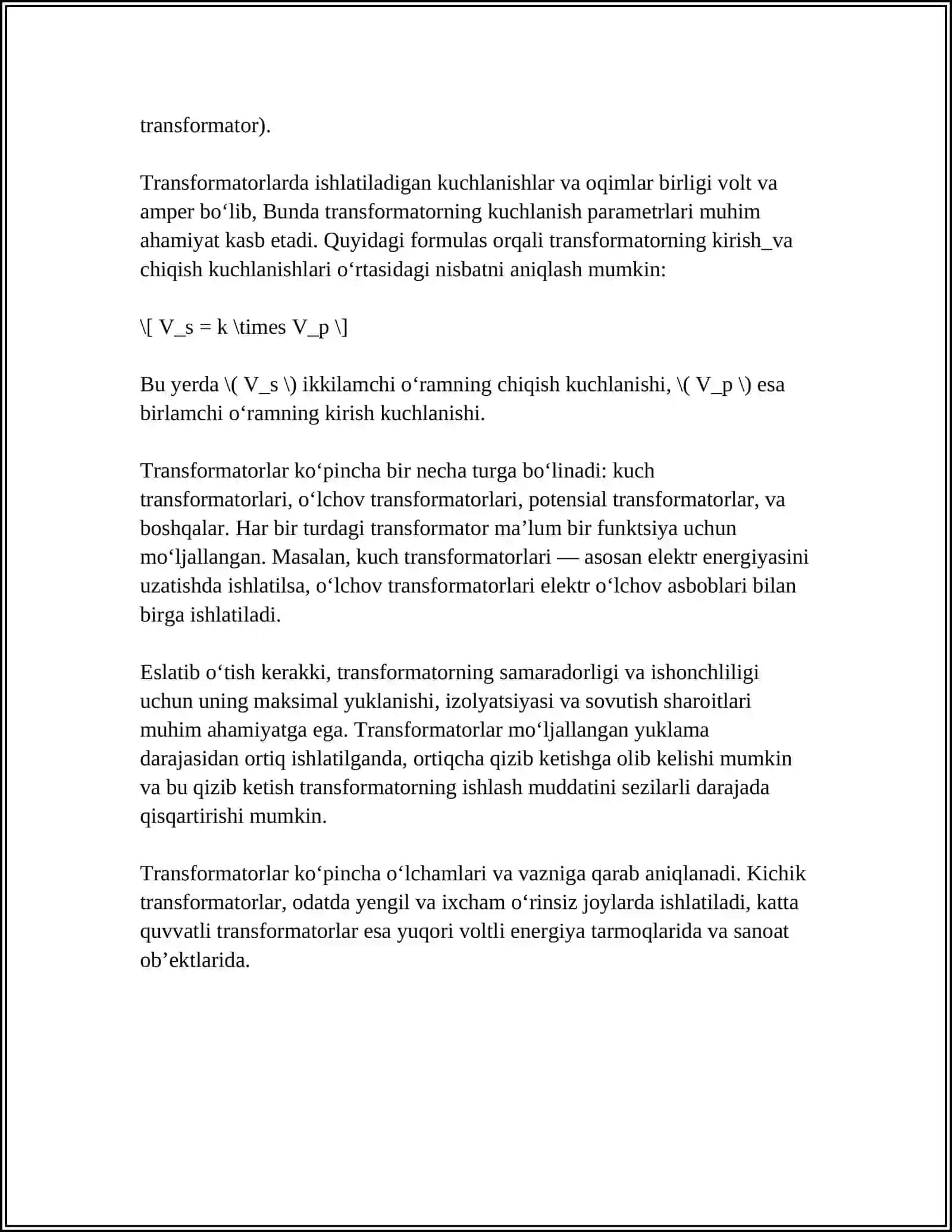 TRANSFORMATOR CHULG'AMINING EYUK TENGLAMASI 4