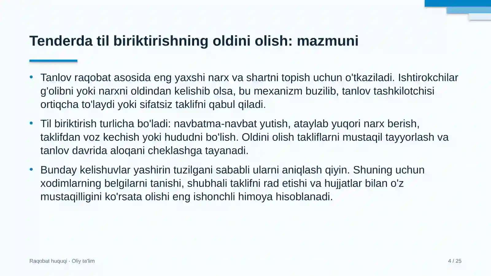 erkin iqtisodiy zonalarda tender ishtirokchilari o'rtasidagi til biriktirishning oldini olish 8752 4
