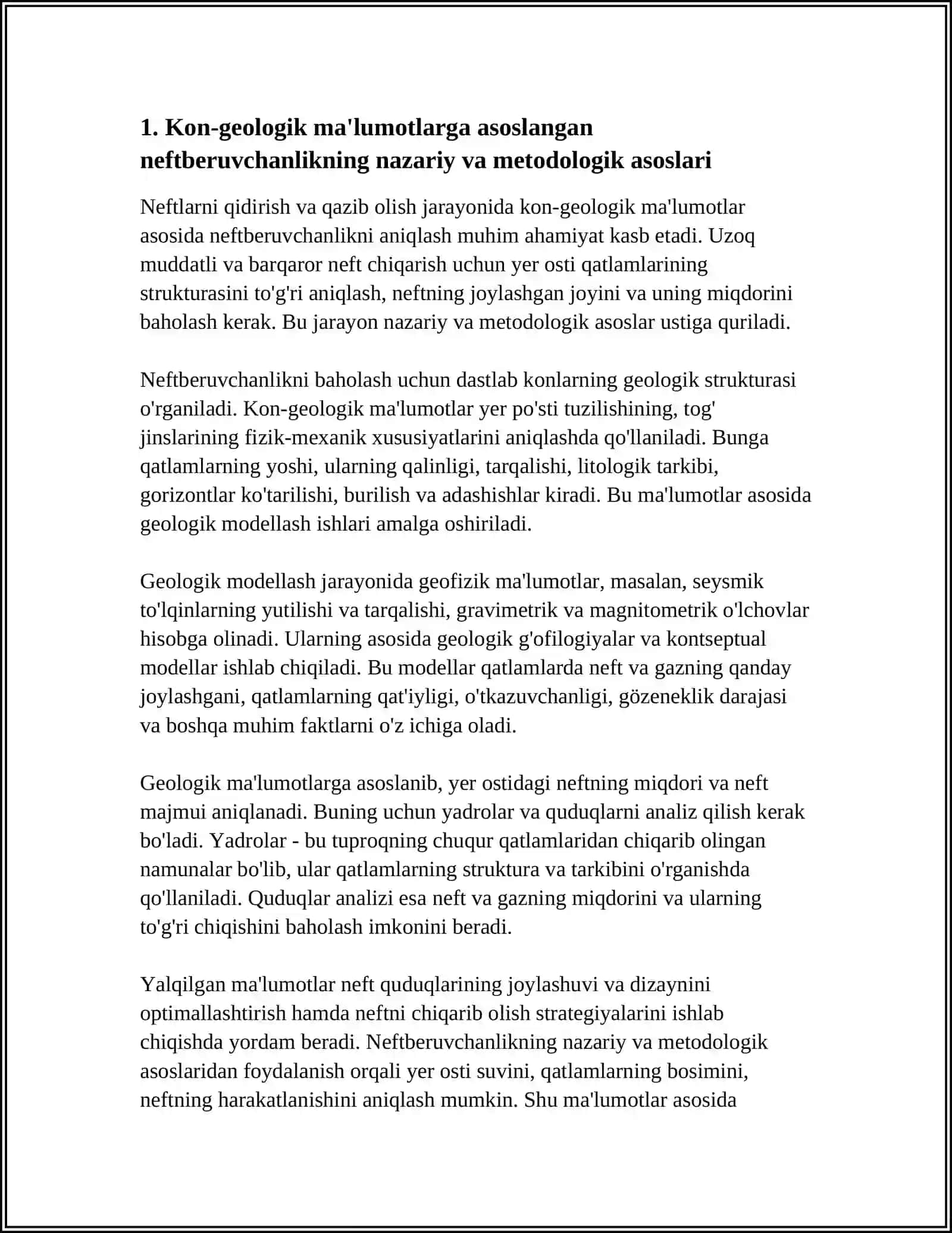 NEFTBERUVCHANLIKNI KON-GEOLOGIK MA’LUMOTLAR ASOSIDA ANIQLASH 4