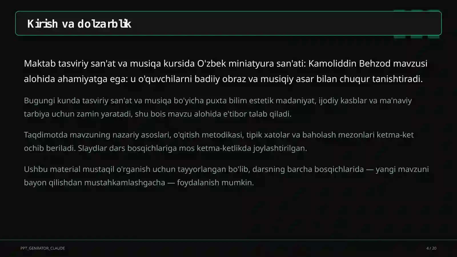O'zbek miniatyura san'ati: Kamoliddin Behzod (5-sinf) 4