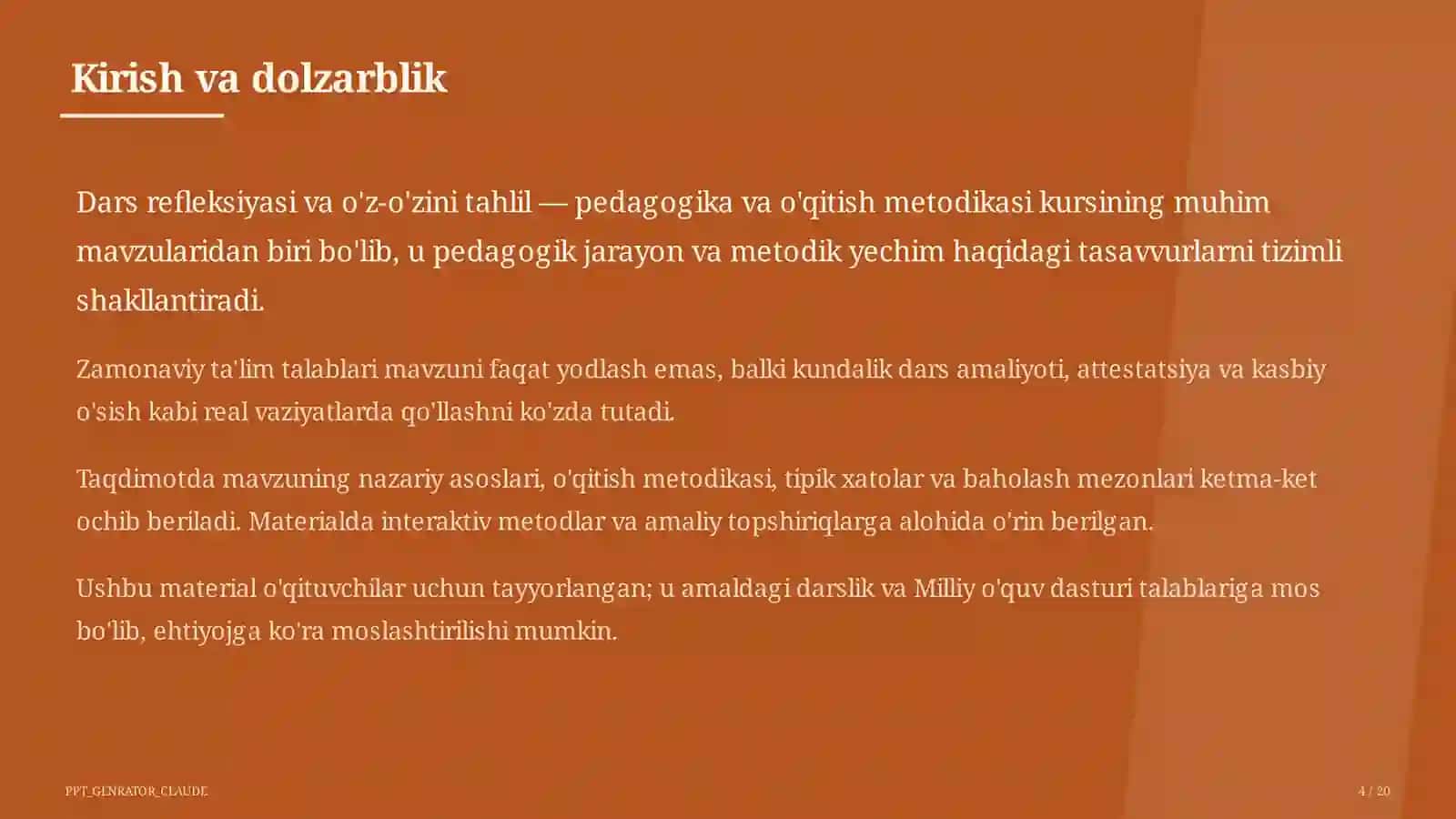 Dars refleksiyasi va o'z-o'zini tahlil 4