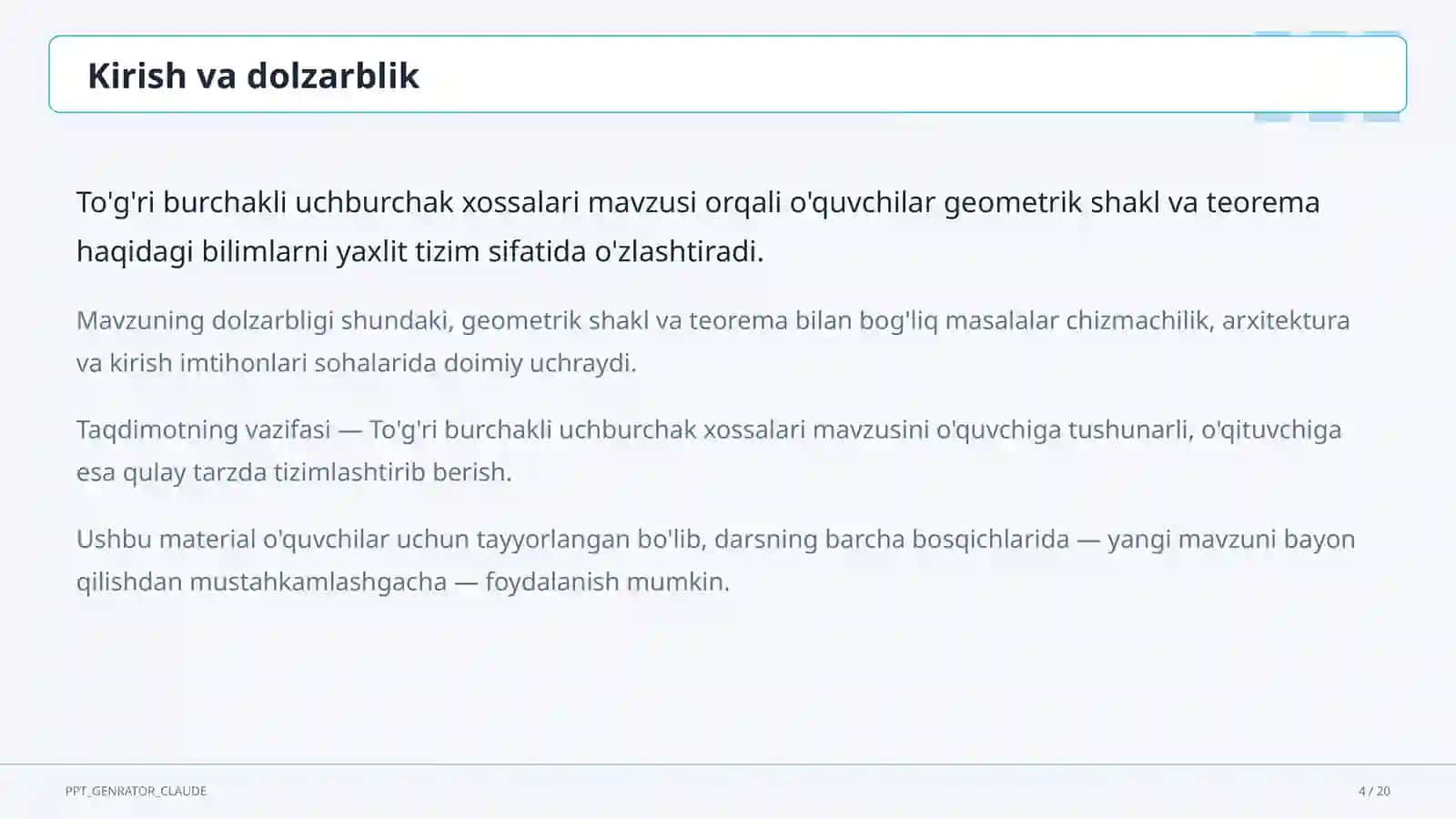 To'g'ri burchakli uchburchak xossalari (7-sinf) 4