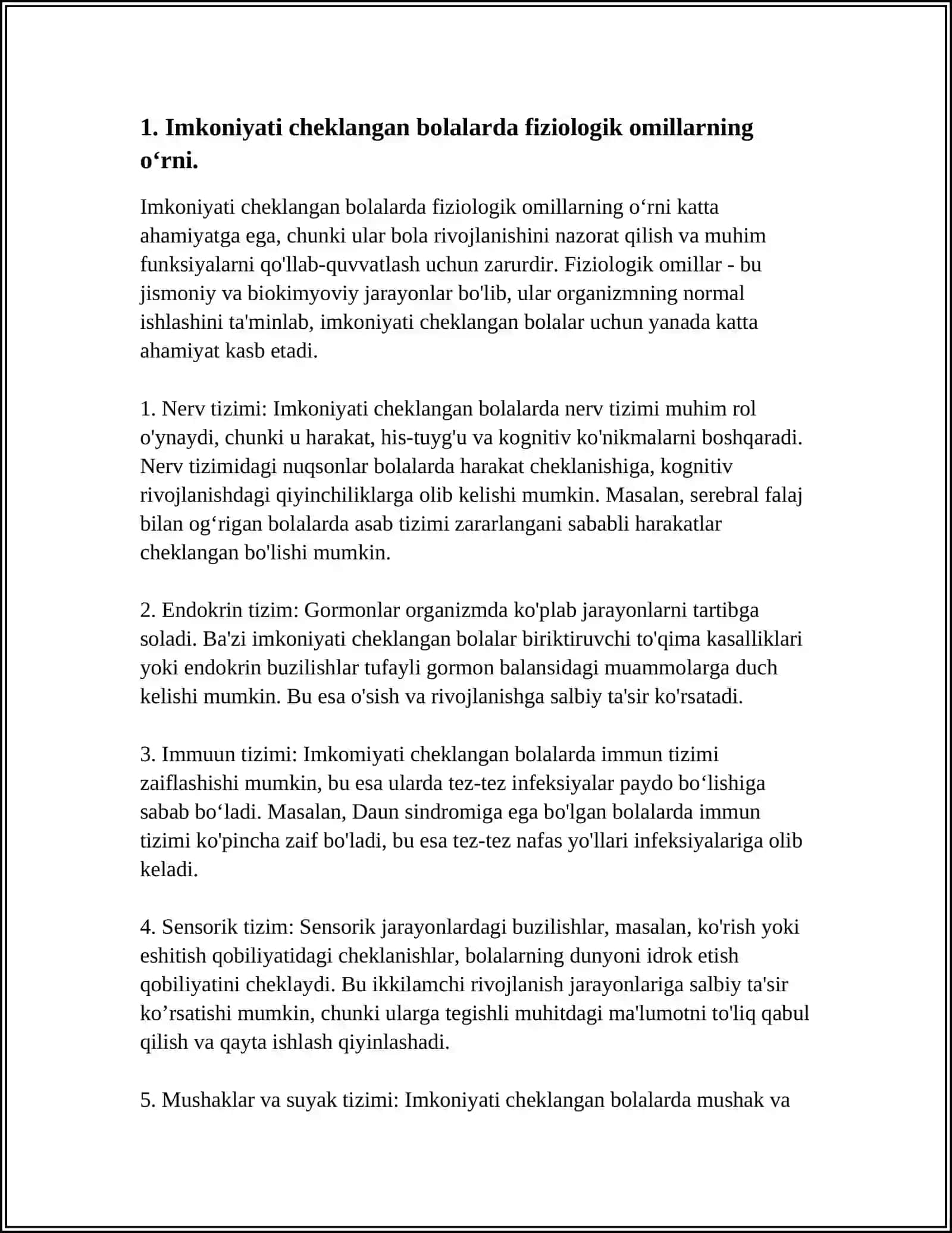MAXSUS INKULYUZIV TALIMDA IMKONIYATI CHEKLANGAN BOLALARGA TALIM BERISHDA FIZOLOGIK OMILLARNING ROʻLI 4
