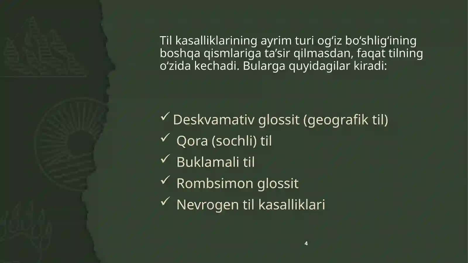 Til anomaliyalari: etiologiyasi, tashxis, davolash va dispanserizatsiya. 4