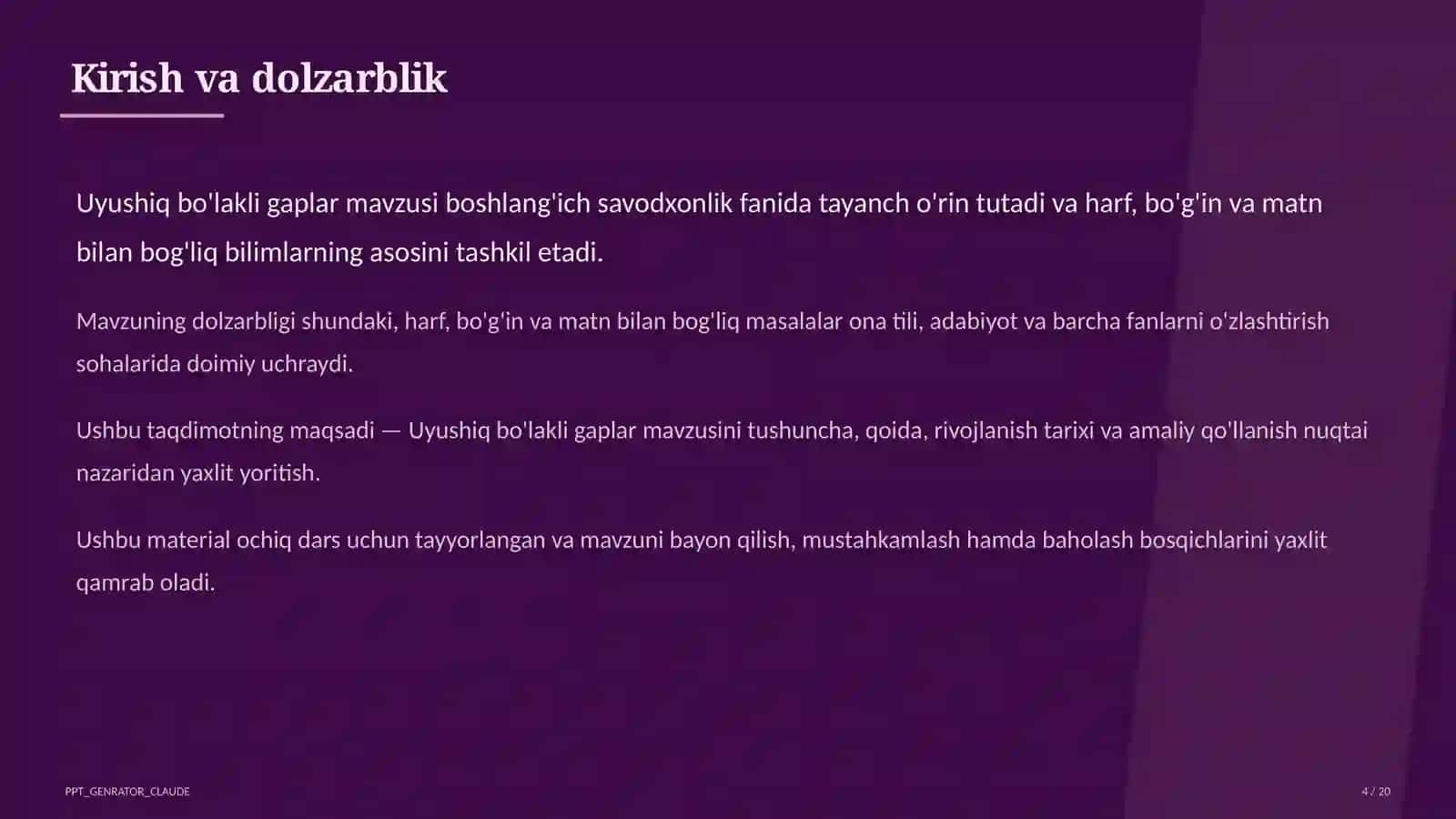 Uyushiq bo'lakli gaplar (4-sinf) 4