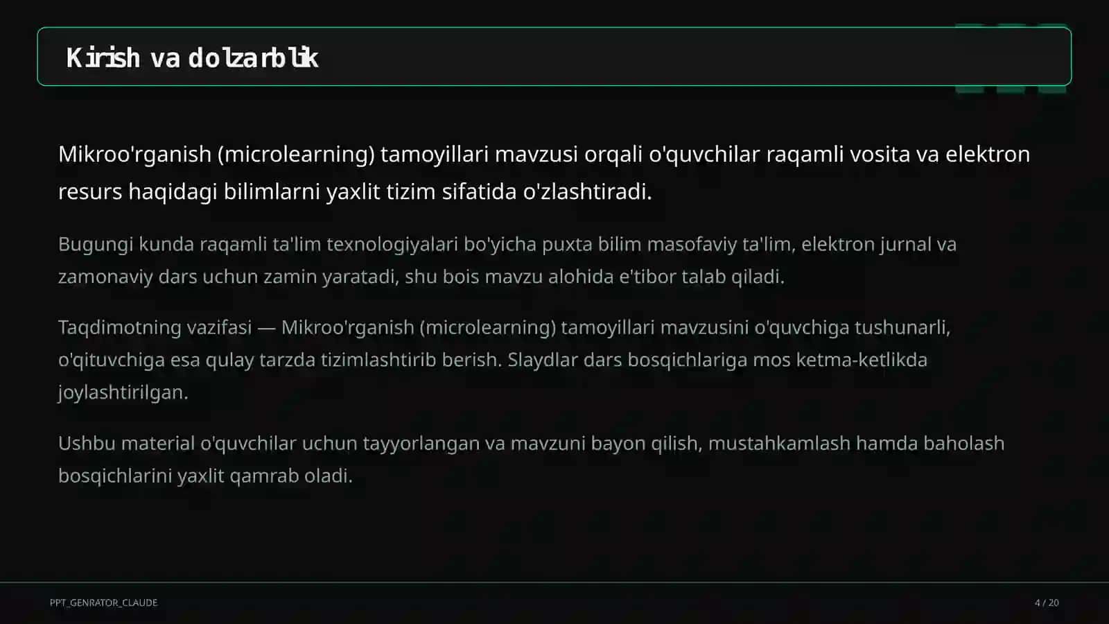 Mikroo'rganish (microlearning) tamoyillari 4