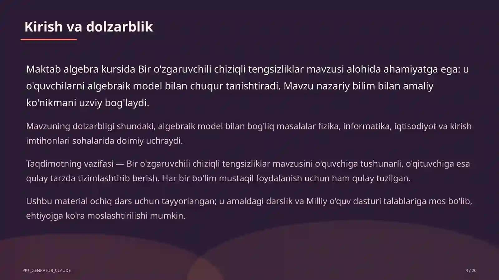 Bir o'zgaruvchili chiziqli tengsizliklar (8-sinf) 4